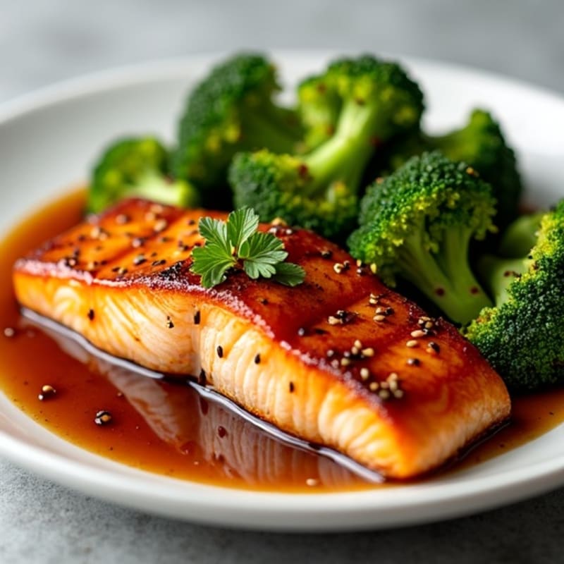 Pan-Seared Teriyaki Glazed Salmon with Crispy Roasted Broccoli