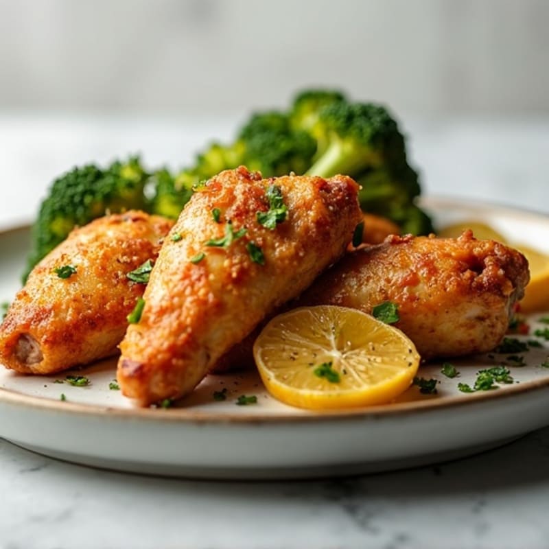 Crispy Baked Lemon Garlic Chicken Wings with Roasted Broccoli