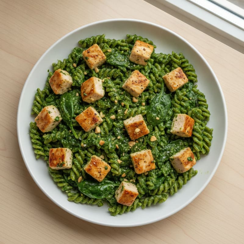 High-Protein Spinach Pesto Pasta