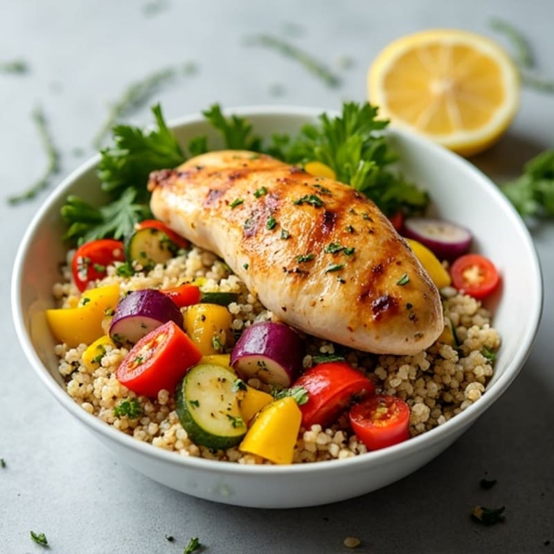 Lemon Herb Roasted Chicken and Vegetable Quinoa Bowl