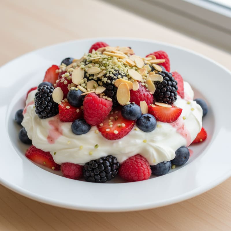 Creamy Vanilla Greek Yogurt Protein Parfait with Mixed Berries