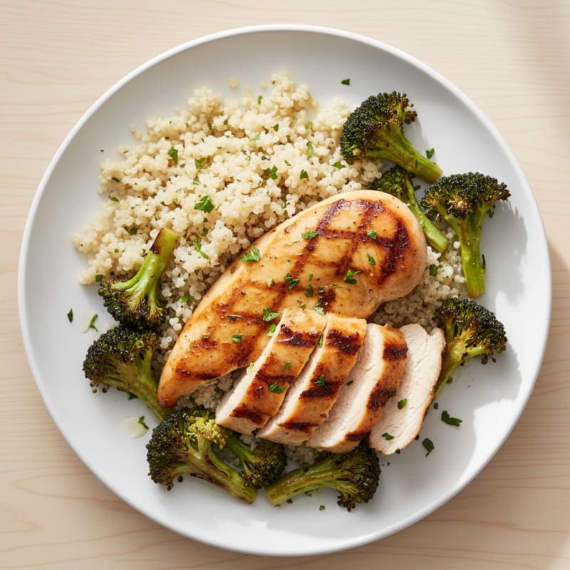 Grilled Chicken Breast with Roasted Broccoli and Quinoa