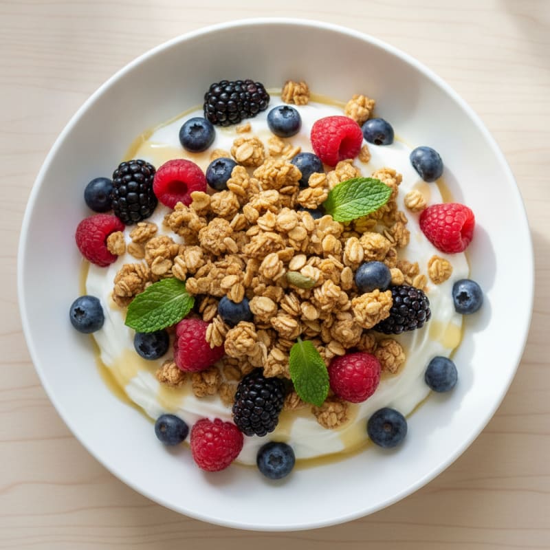 Creamy Greek Yogurt Parfait with Mixed Berries and Protein Granola