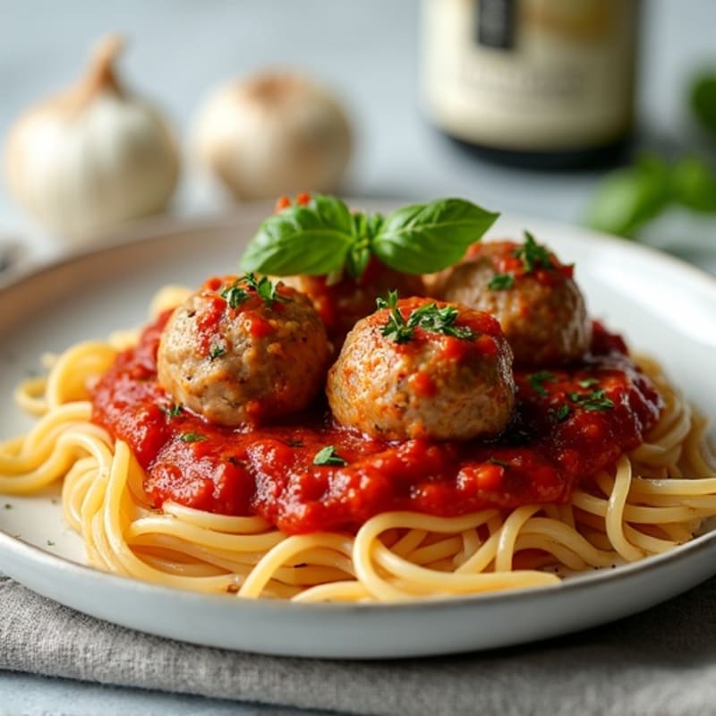Lean Turkey Meatballs with Whole Wheat Spaghetti and Rich Tomato Sauce