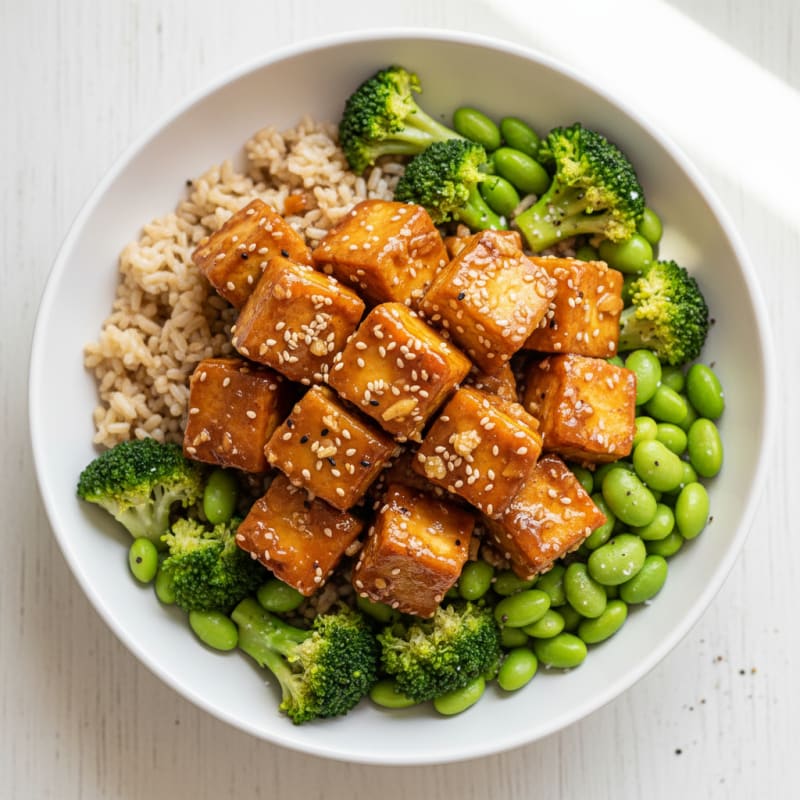 Crispy Sesame-Ginger Tofu Rice Bowl