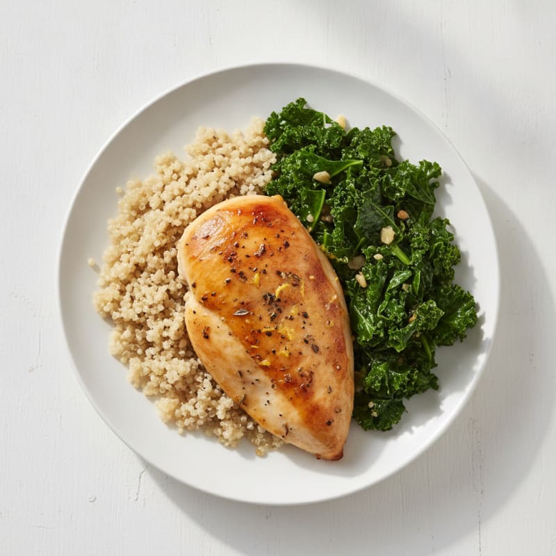 Lemon Herb Roasted Chicken with Quinoa and Sautéed Greens
