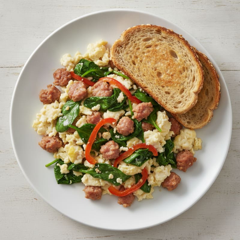 Egg White Scramble with Turkey Sausage and Spinach