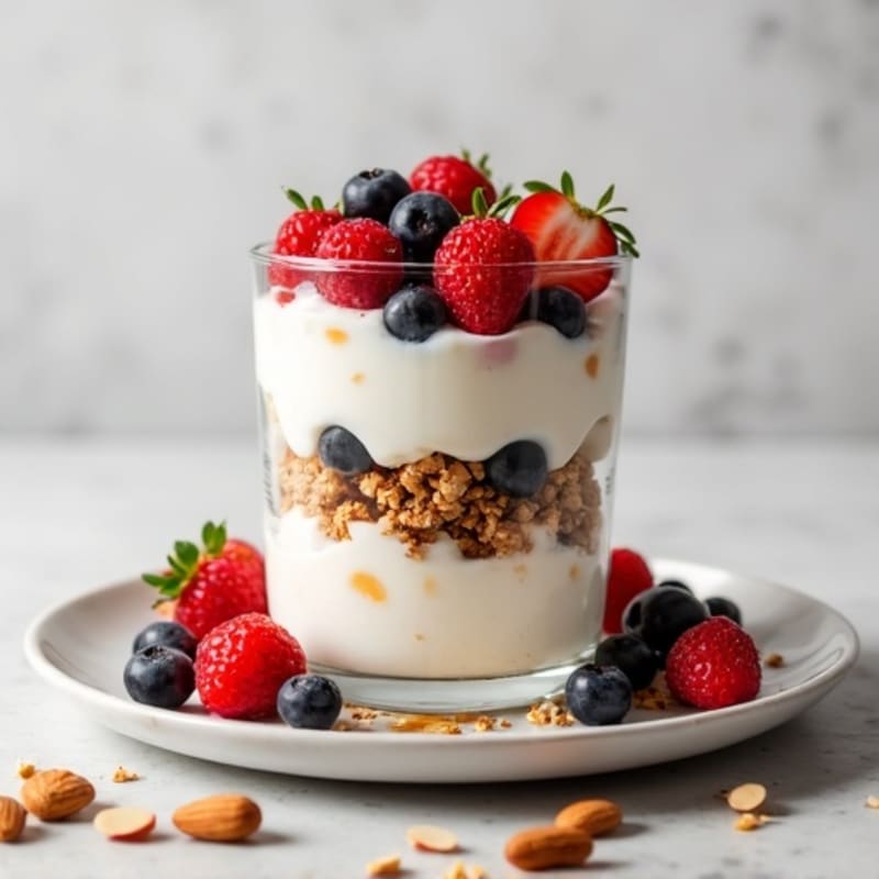 Greek Yogurt Parfait with Mixed Berries, Almonds, and Protein Granola