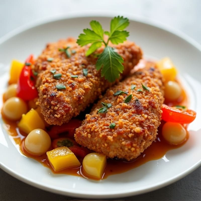 Crispy Baked Sweet and Sour Chicken with Roasted Bell Peppers