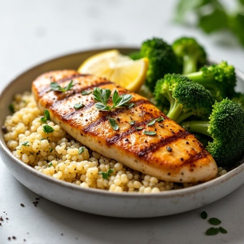 Grilled Chicken Breast with Quinoa and Roasted Broccoli