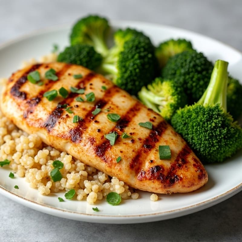 Grilled Chicken Breast with Quinoa and Roasted Broccoli