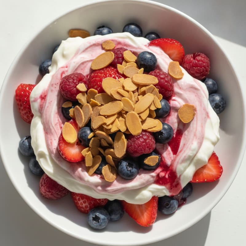 Greek Yogurt Protein Parfait with Mixed Berries and Almonds