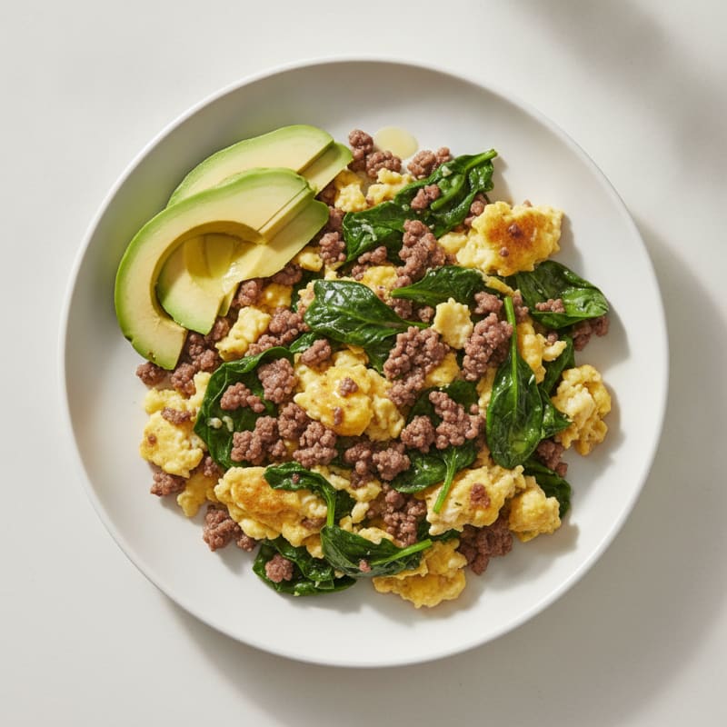 Ground Beef and Spinach Egg Scramble