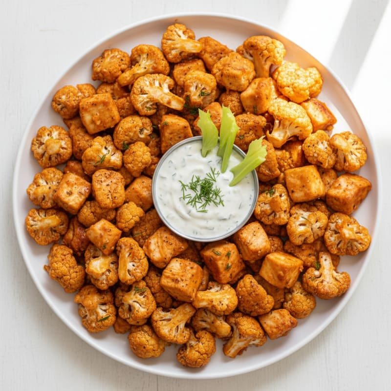 Buffalo Cauliflower and Chicken Bites with Ranch Dip