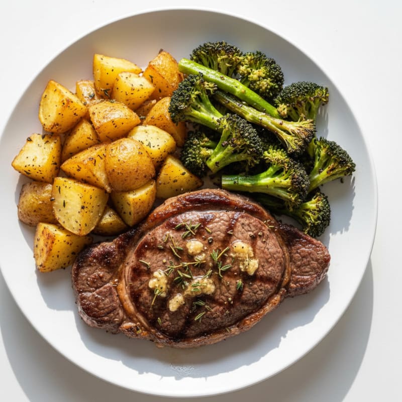 Garlic Herb Steak with Roasted Potatoes and Broccoli