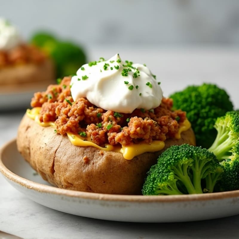 Loaded Baked Potato with Lean Ground Turkey, Steamed Broccoli, and Creamy Greek Yogurt