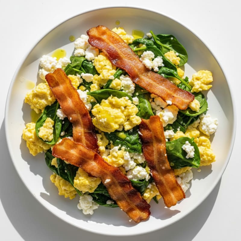 Cottage Cheese Scramble with Spinach and Turkey Bacon