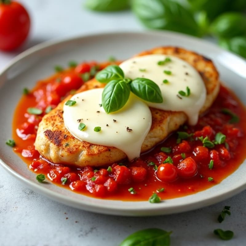 Pan-Seared Chicken with Fresh Tomato-Basil Sauce and Melted Mozzarella