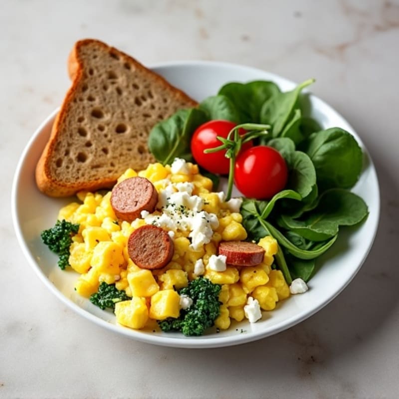 Egg White Scramble with Turkey Sausage and Spinach