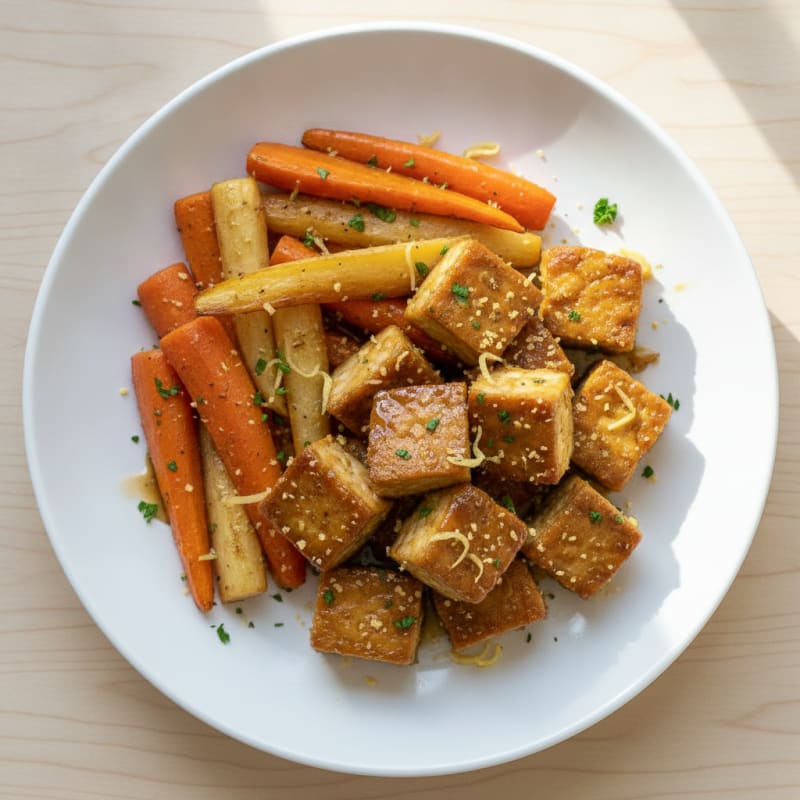Maple-Glazed Tempeh with Roasted Root Vegetables
