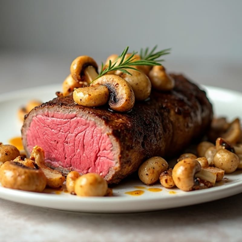 Roasted Beef Tenderloin with Crispy Mushroom Topping