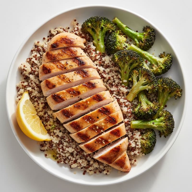 Grilled Chicken Breast with Quinoa and Roasted Broccoli