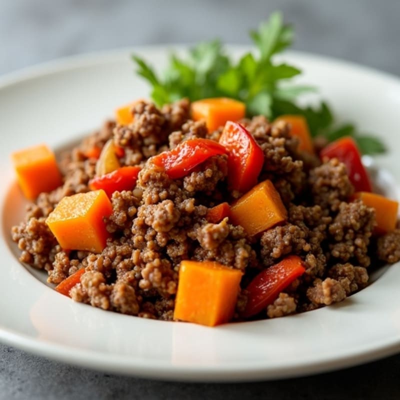 Lean Ground Beef and Roasted Sweet Potato Hash
