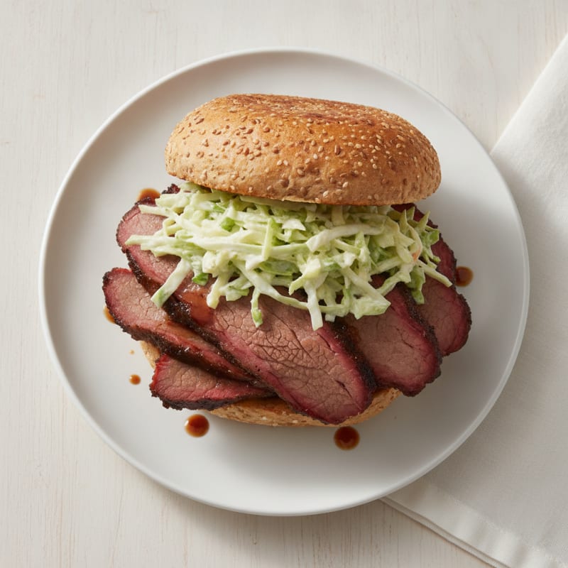 Smoked Brisket Sandwich with Tangy Slaw