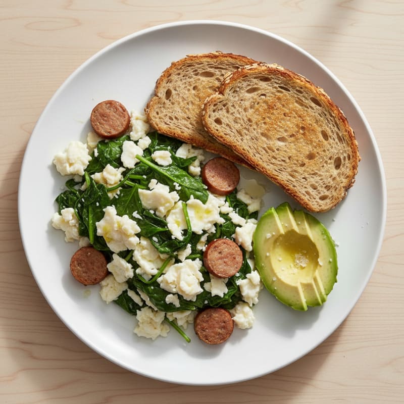 Egg White and Spinach Scramble with Turkey Sausage