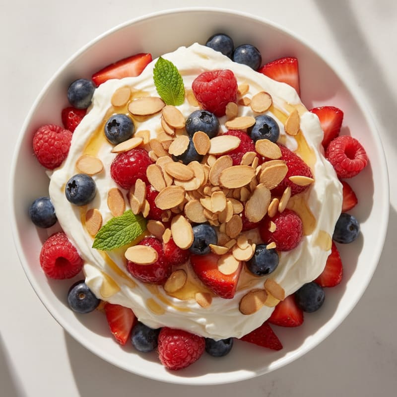 Greek Yogurt Protein Parfait with Mixed Berries and Almonds