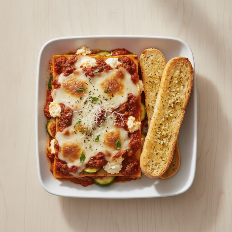 Classic Beef Lasagna with Garlic Breadsticks