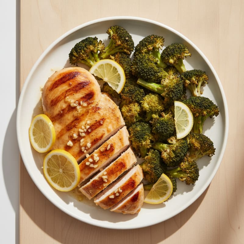 Grilled Chicken Breast with Roasted Broccoli and Lemon