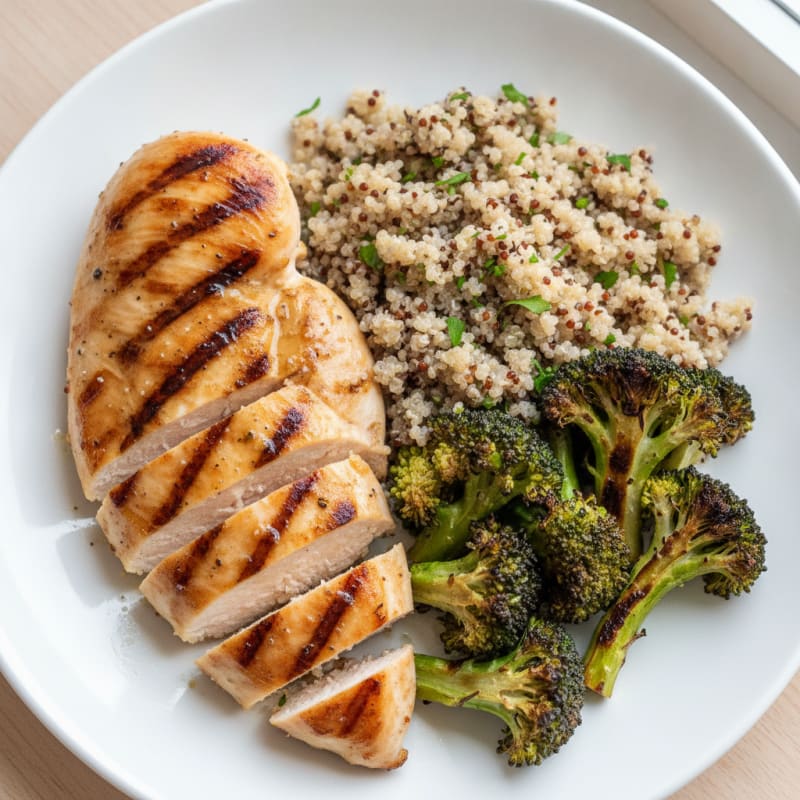 Grilled Chicken Breast with Quinoa and Roasted Broccoli
