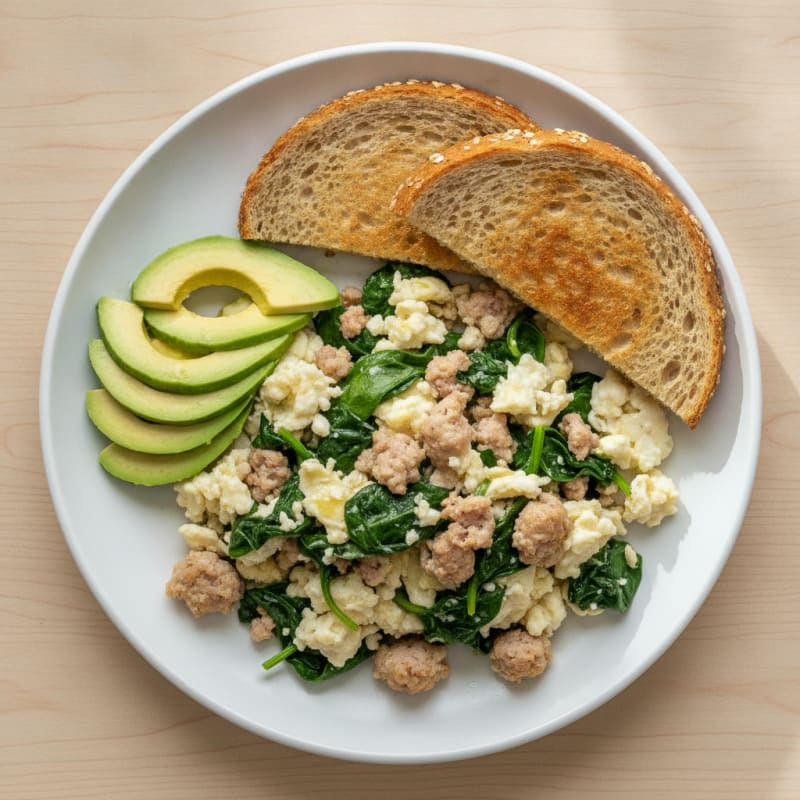 Egg White and Turkey Sausage Scramble with Spinach