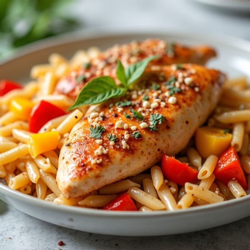 Spicy Chicken and Creamy Whole Wheat Pasta with Bell Peppers