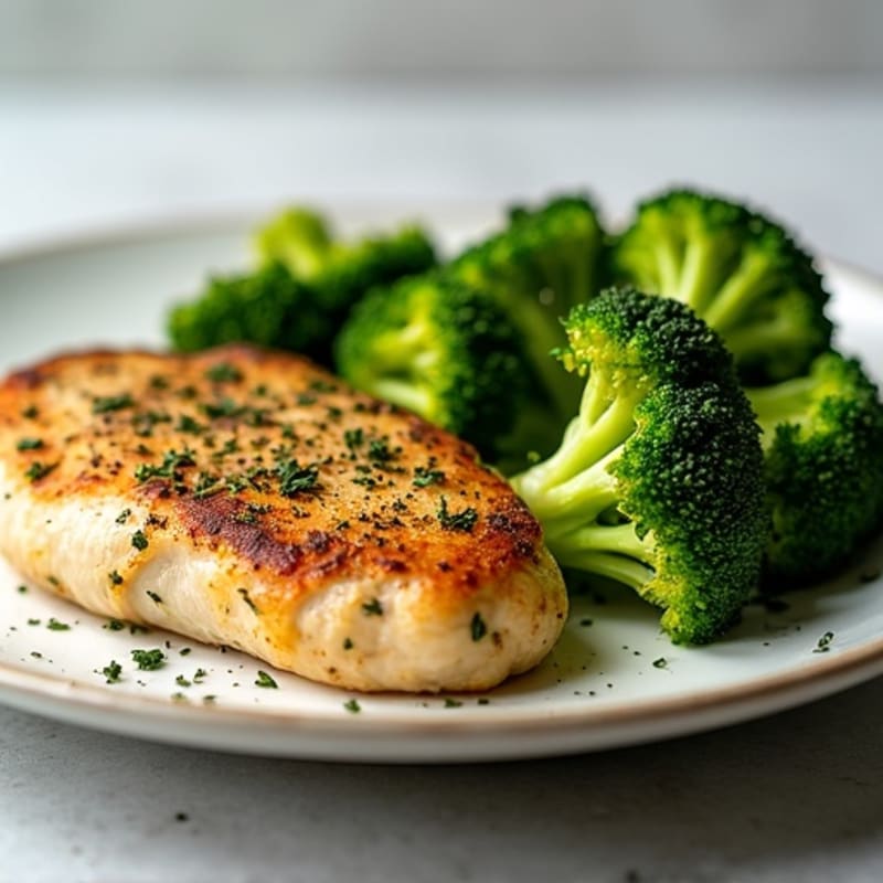 Herb-Crusted Pan Seared Chicken with Roasted Broccoli