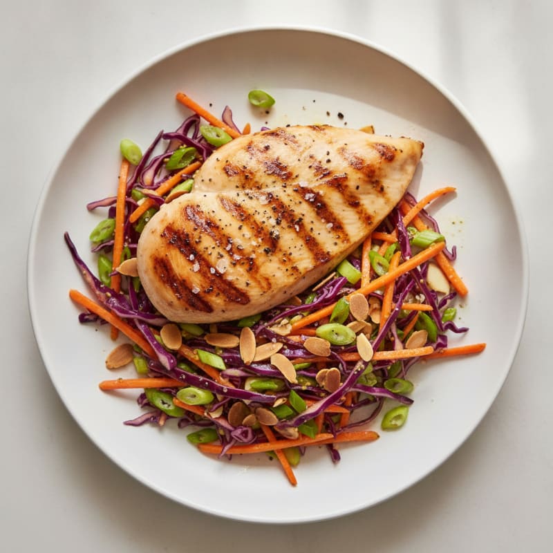 Grilled Chicken Breast with Crunchy Cabbage Slaw