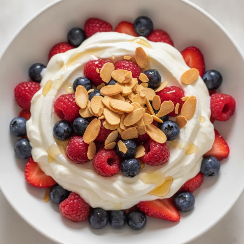 Greek Yogurt Protein Parfait with Mixed Berries and Almonds