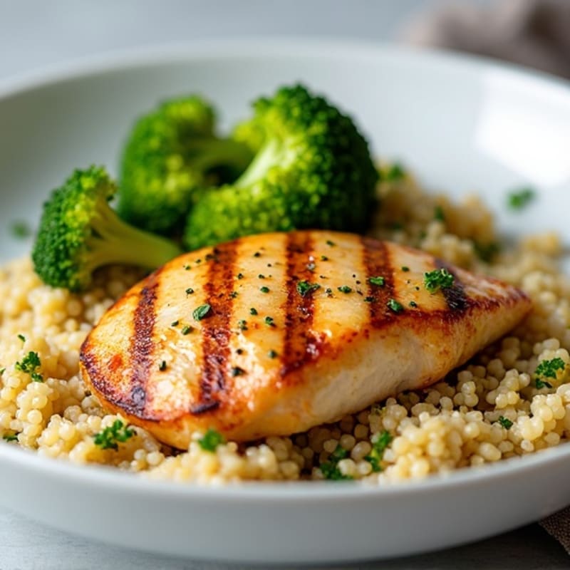 Grilled Chicken Breast with Quinoa and Roasted Broccoli