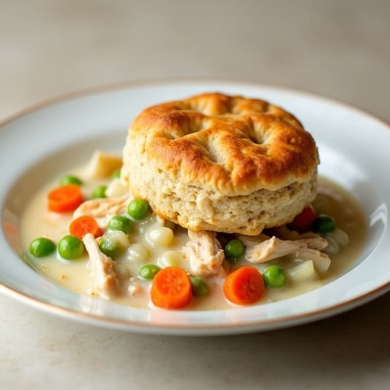 Creamy Chicken and Vegetable Pot Pie with Fluffy Biscuit Topping