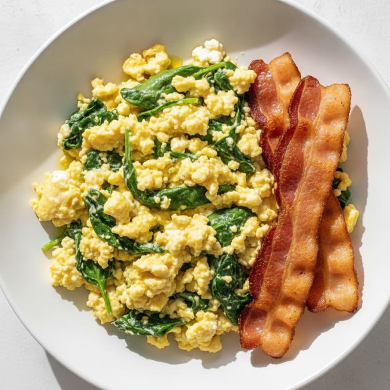 Cottage Cheese Scramble with Spinach and Turkey Bacon
