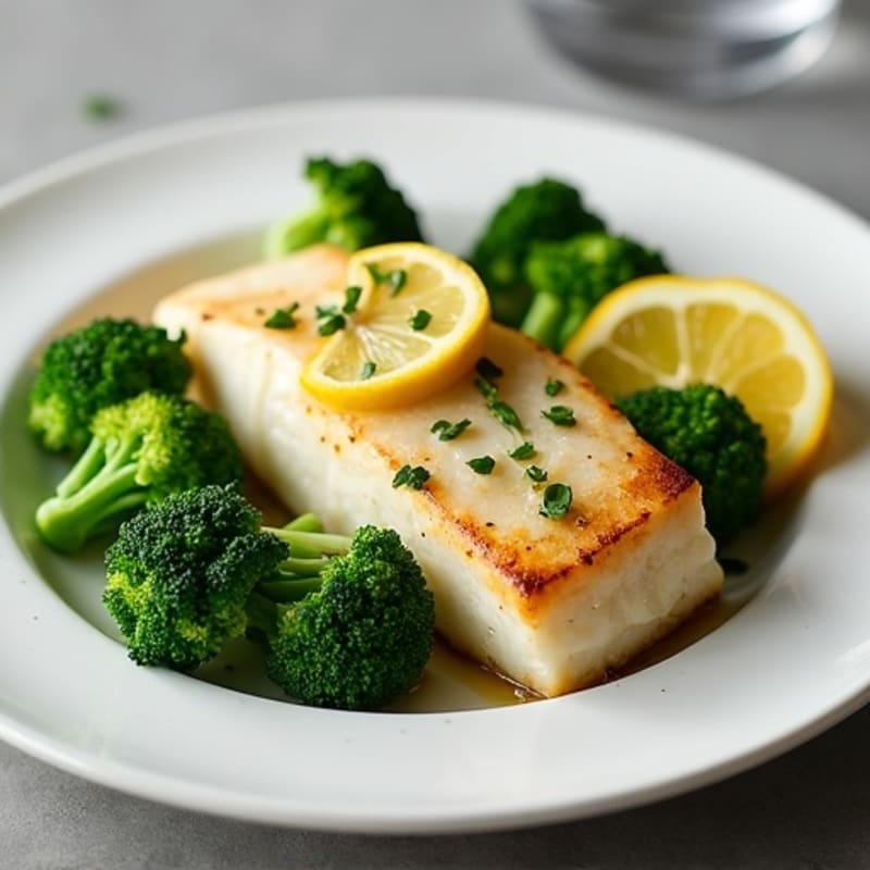 Seared Cod with Steamed Broccoli and Lemon