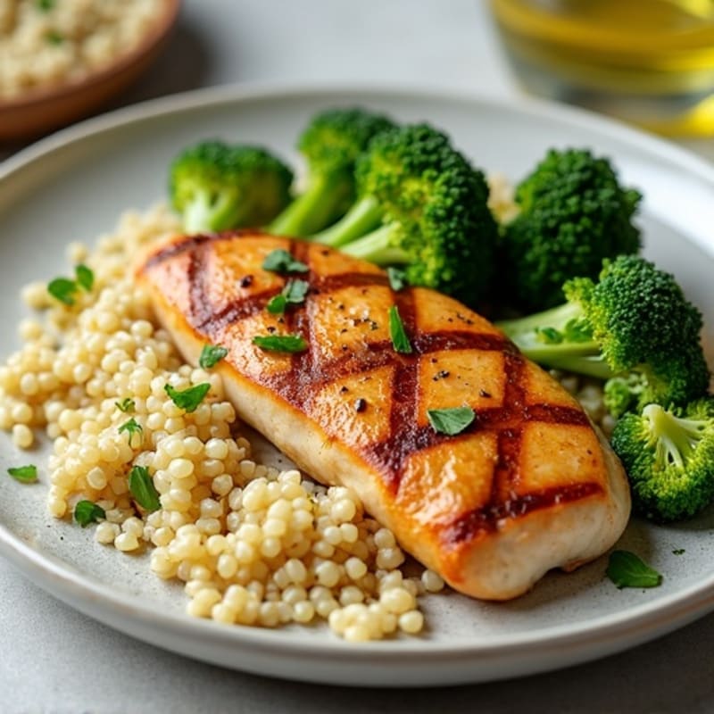 Grilled Chicken Breast with Quinoa and Roasted Broccoli