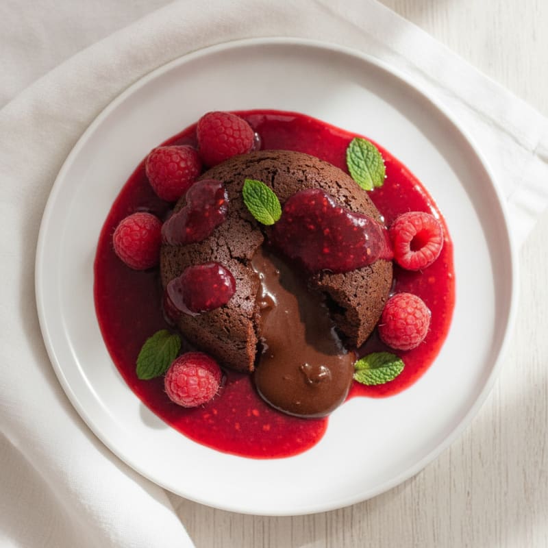 Chocolate Lava Cake with Raspberry Coulis