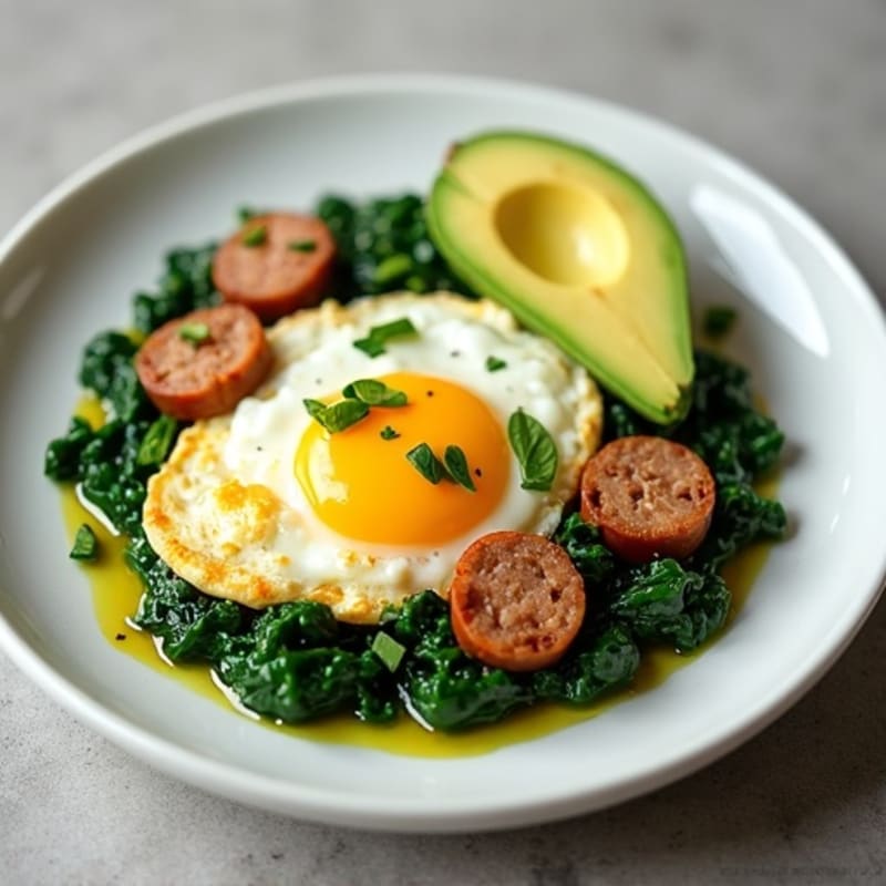 Egg White and Turkey Sausage Scramble with Sautéed Spinach
