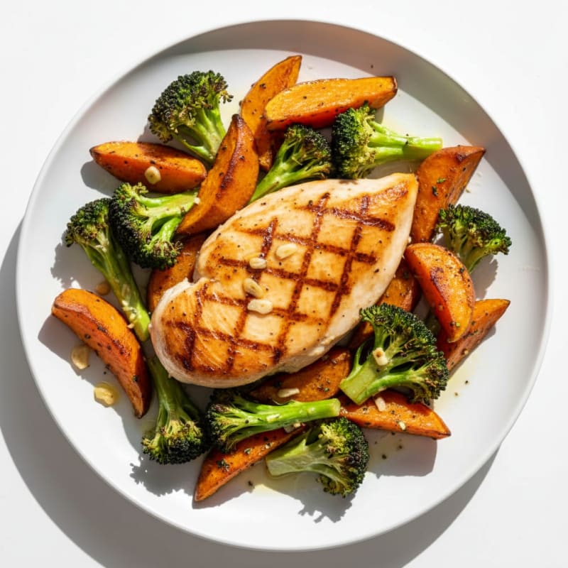 Seared Chicken Breast with Garlic Roasted Vegetables