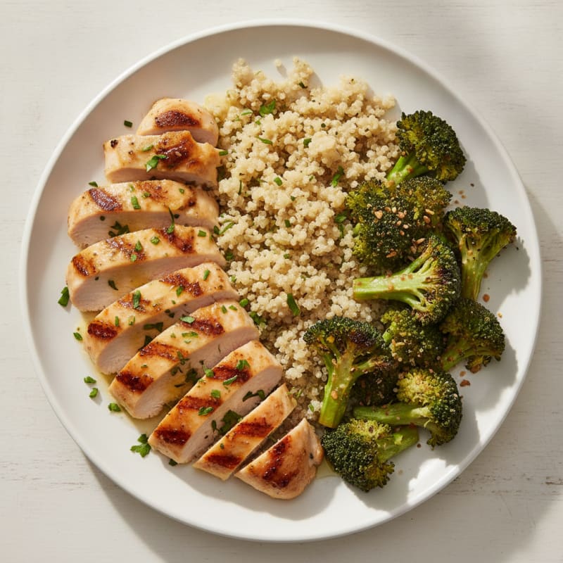 Grilled Chicken Breast with Quinoa and Roasted Broccoli
