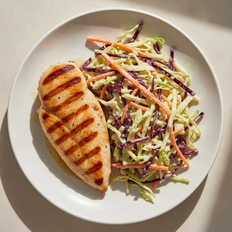 Grilled Chicken Breast with Crunchy Cabbage Slaw