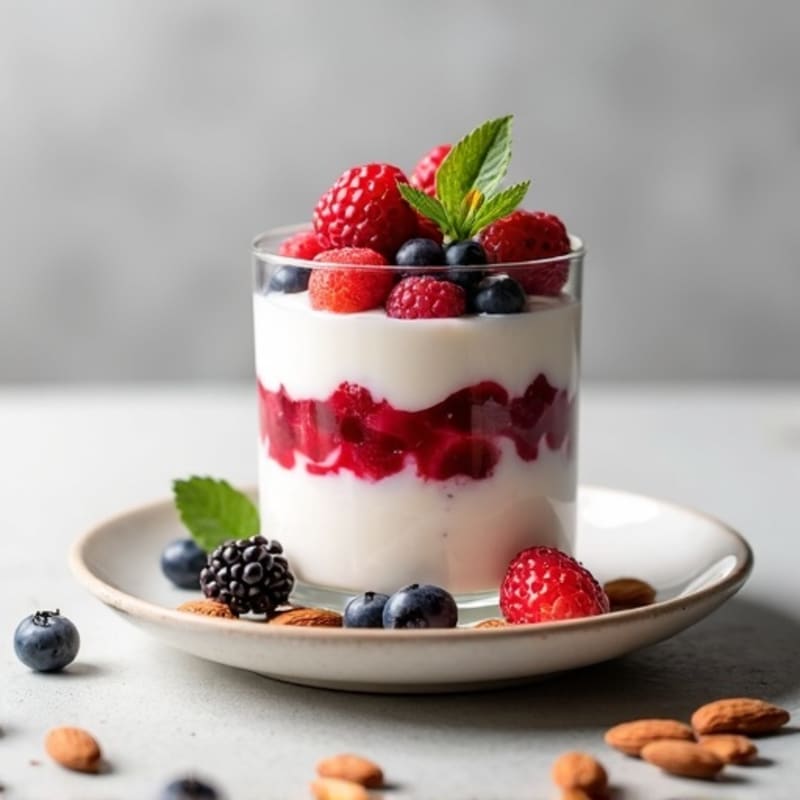 Greek Yogurt Protein Parfait with Mixed Berries and Almonds