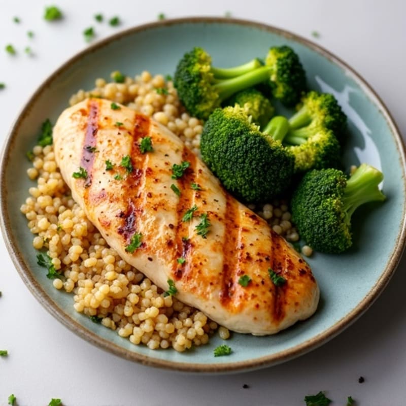 Grilled Chicken Breast with Quinoa and Roasted Broccoli